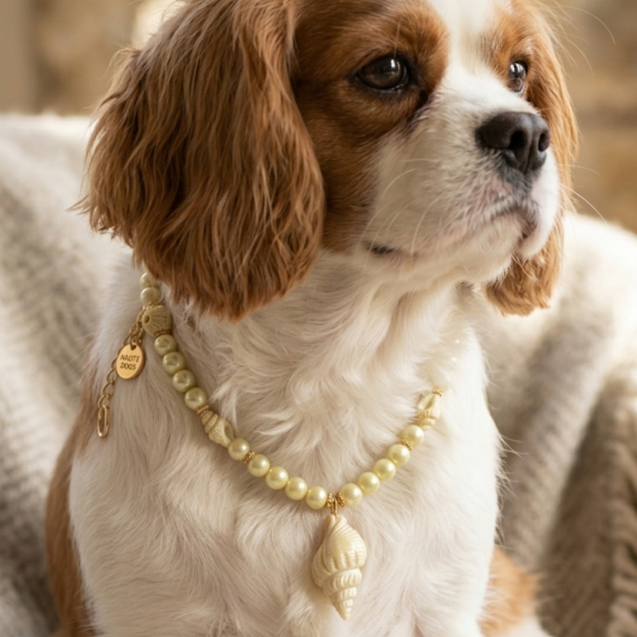 Collana Decorativa per Cani in Pasta di Conchiglia e Dettagli in Zama